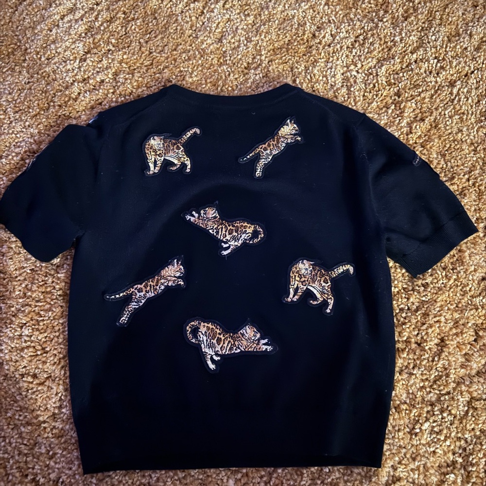 Alice+Olivia Sweater with Leopard Appliqués
